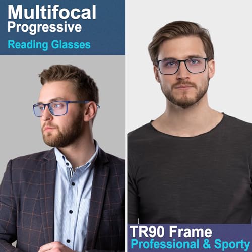BLOEXCLU 4 Pack Progressive Multifocus Reading Glasses for Men Women TR90 Sports Style Anti-Blue Light Computer Readers (black & blue & grey & transparent, 4, x) - Image 2
