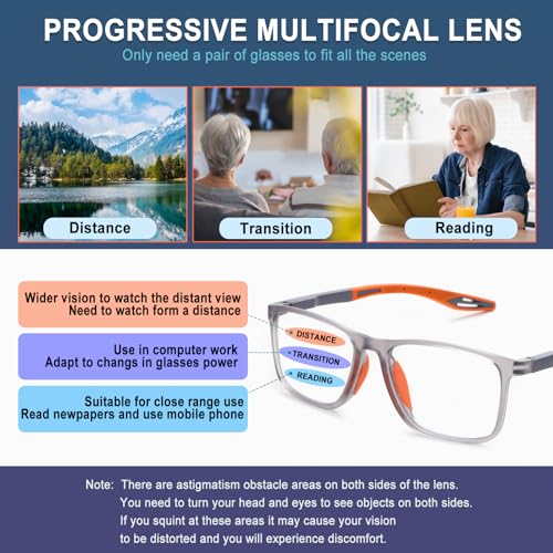 BLOEXCLU 4 Pack Progressive Multifocus Reading Glasses for Men Women TR90 Sports Style Anti-Blue Light Computer Readers (black & blue & grey & transparent, 4, x) - Image 5