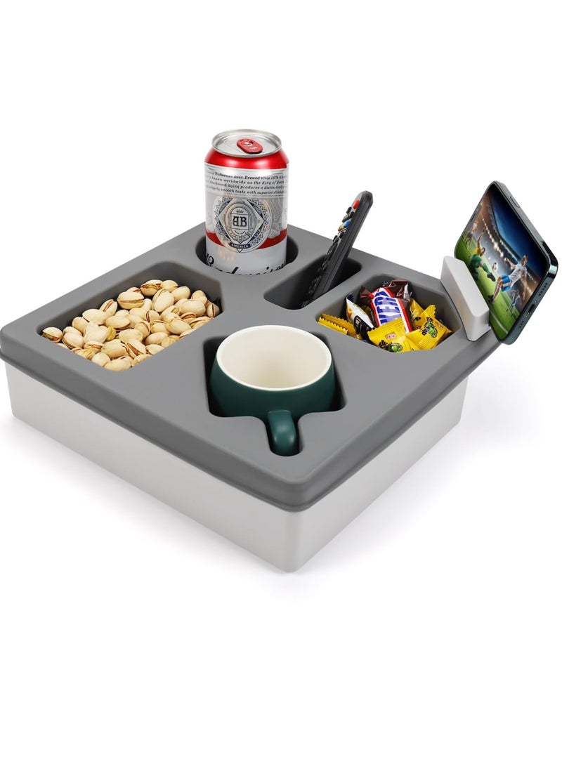 Excefore Couch Cup Holder Tray, Waterproof Sofa Cup Holder, Drinks Cupholder Tray Organizer, Caddy for Bed Car Seat Beach Organizer, with Phone Stand for TV Remote, Snacks, Drinks, Cellphone (Grey) - Image 1