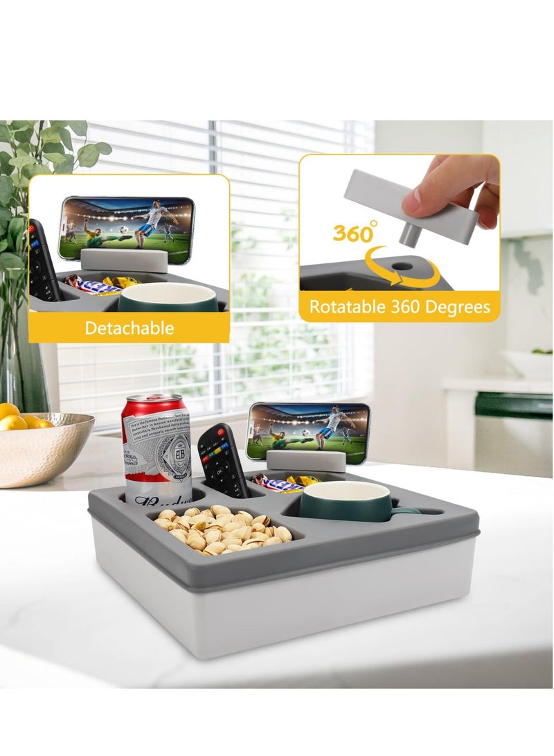 Excefore Couch Cup Holder Tray, Waterproof Sofa Cup Holder, Drinks Cupholder Tray Organizer, Caddy for Bed Car Seat Beach Organizer, with Phone Stand for TV Remote, Snacks, Drinks, Cellphone (Grey) - Image 2