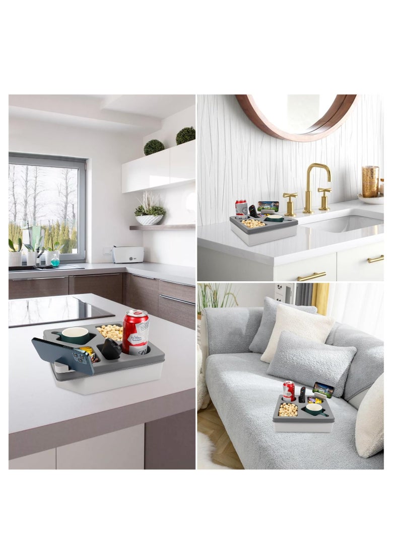 Excefore Couch Cup Holder Tray, Waterproof Sofa Cup Holder, Drinks Cupholder Tray Organizer, Caddy for Bed Car Seat Beach Organizer, with Phone Stand for TV Remote, Snacks, Drinks, Cellphone (Grey) - Image 3