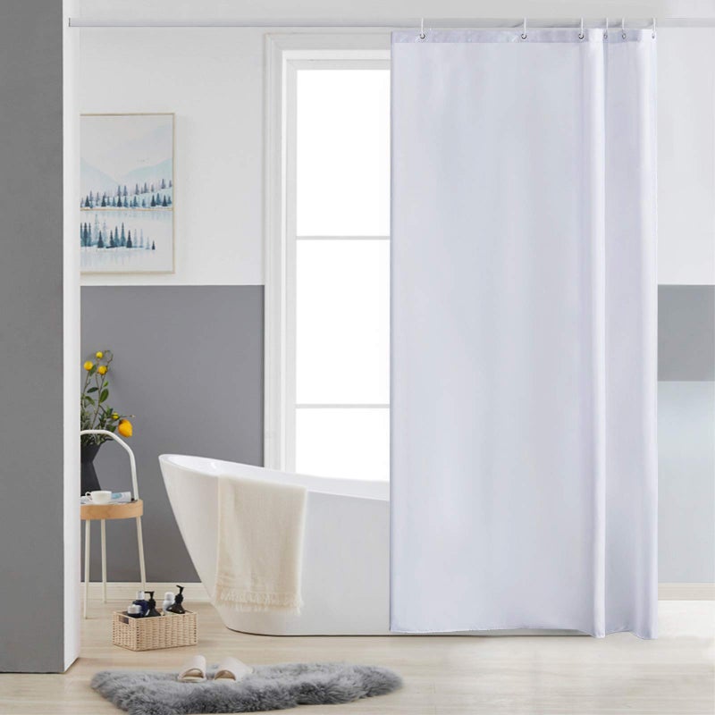 Furlinic Shower Curtain Mould Proof Resistantand Waterproof Washable Polyester Fabric White Bath Curtains with Weight Tape 6 Hooks for Wetroom 33x72 Inch