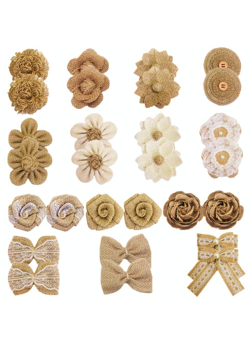 OZXCHIXU OZXCHIXU 28PCS Burlap Flower Set Include 11 Styles Handmade Burlap Flowers and 3 Styles Burlap Bowknots Natural Burlap Flowers for Crafts Party Christmas Wedding Decoration 