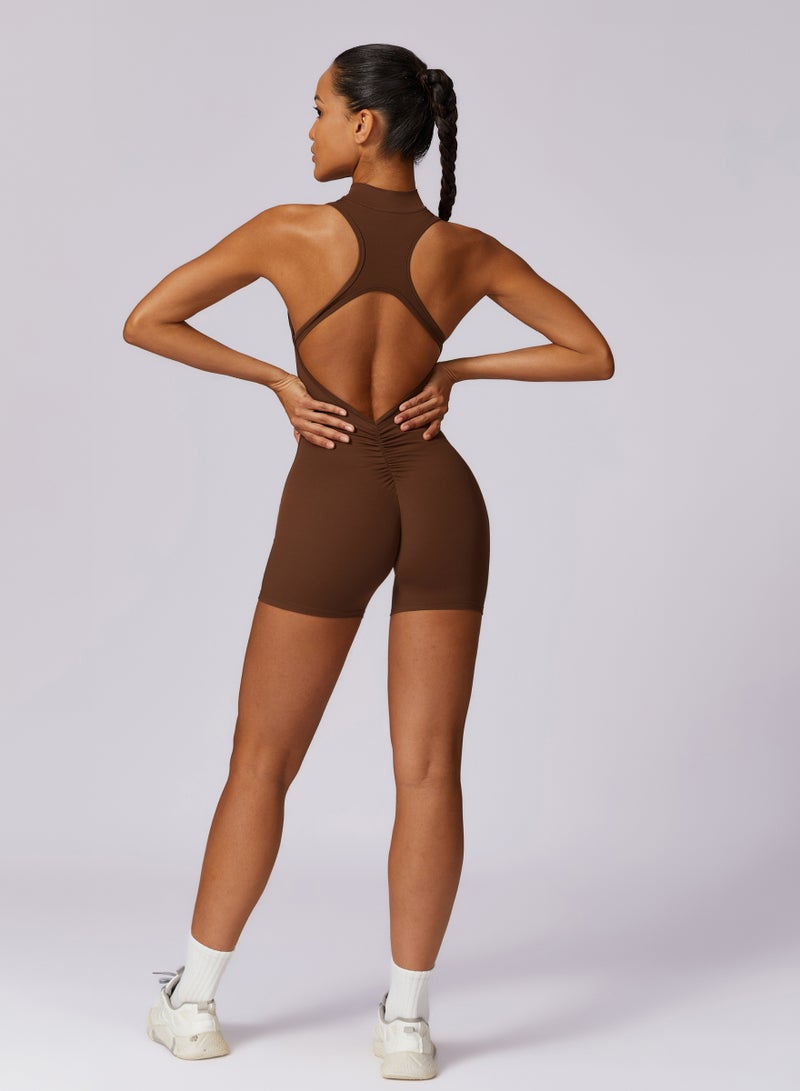 KAWN.YOGA Womens High-Neck Low Back Sleeveless Scrunch Jumpsuit - Image 5