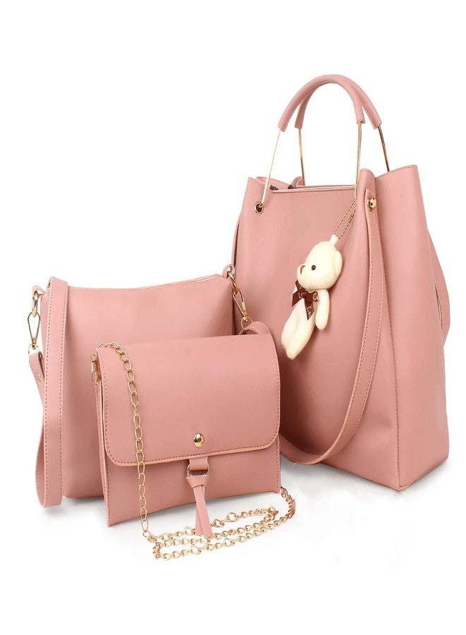 DANIEL CLARK Beautiful Office handbags for Girls and Women Set of 3 (Pink) - Image 1