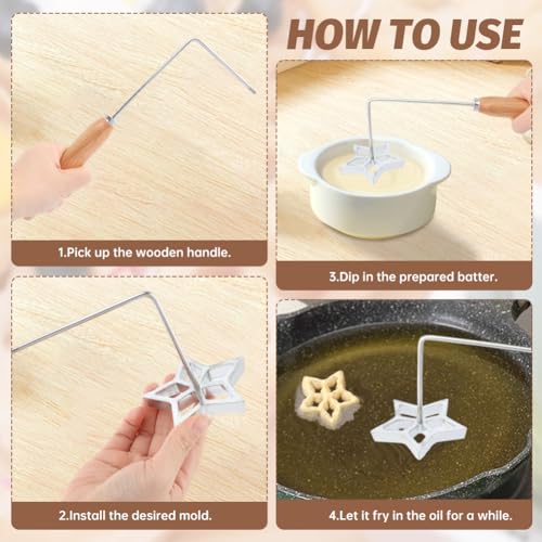 Saycker 3Pcs Rosette Iron Set,Bunuelos Mold with Handle,Aluminum Alloy Bunuelos Cookie Press Mold,3 Shapes(Star/Flower/Circle),Funnel Cake Maker Cooking Stamp Maker Kit,for Kitchen Baking - Image 5