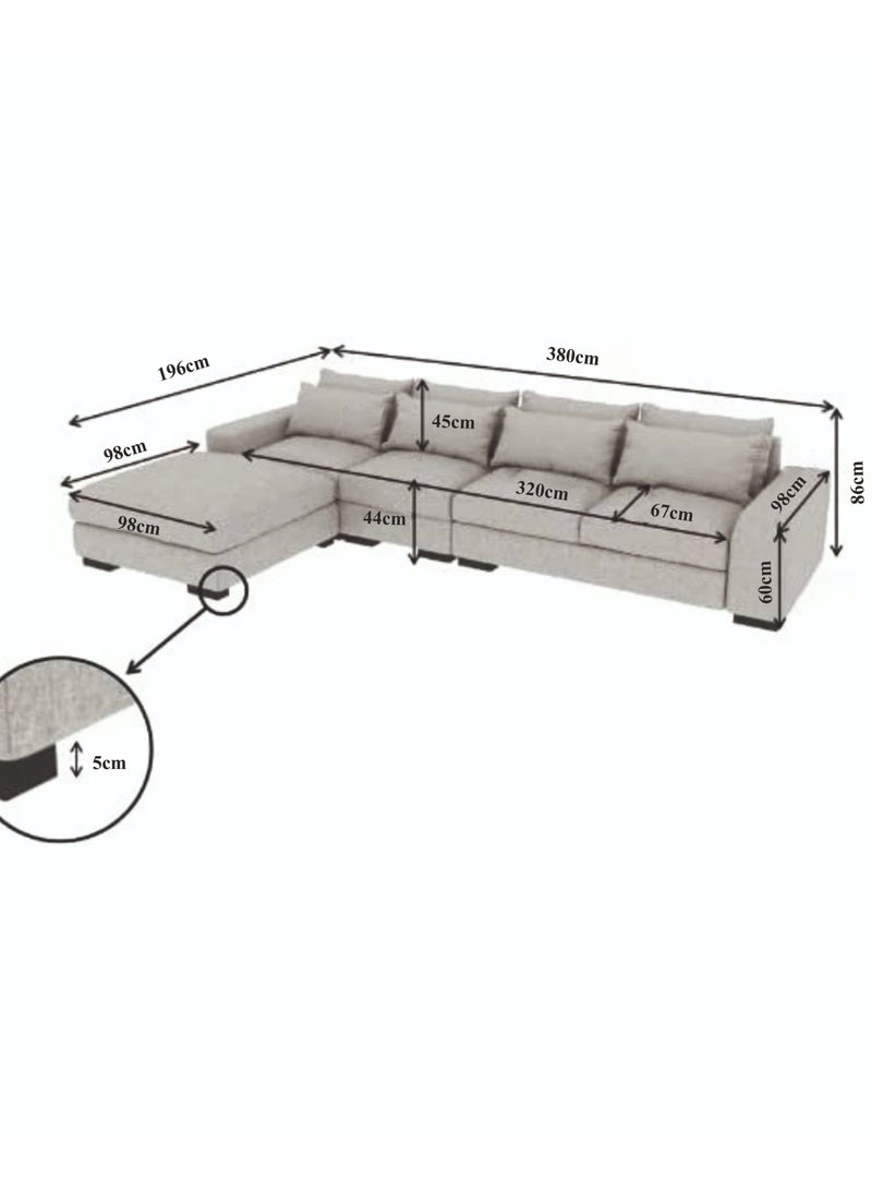 KARNAK Overstuffed 5-Seater Sectional Linen Sofa – White  Modern L-Shape Sofa for Living Room - Image 4