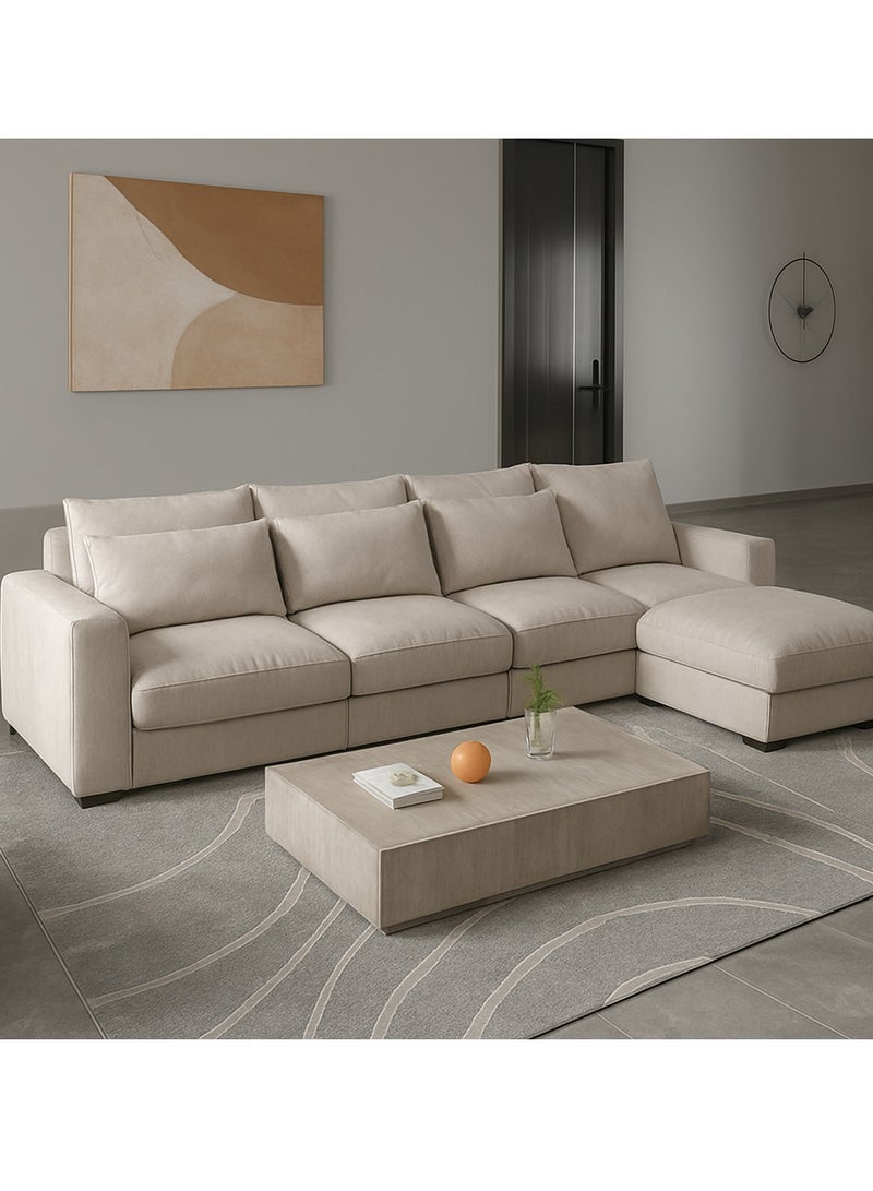 KARNAK Overstuffed 5-Seater Sectional Linen Sofa – White  Modern L-Shape Sofa for Living Room - Image 5