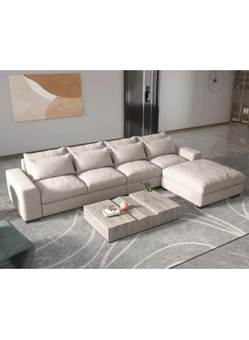 KARNAK Overstuffed 5-Seater Sectional Linen Sofa – White  Modern L-Shape Sofa for Living Room - Image 1