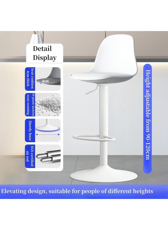 HQ-GAMING Swivel Bar Stool, Set of 2 Height Adjustable Bar Chairs, Modern PU Leather Kitchen Counter Barstools with Back, Armless Kitchen Island Stool Counter Stool for Home Bar Restaurant Kitchen (2PCS White)  - Image 3