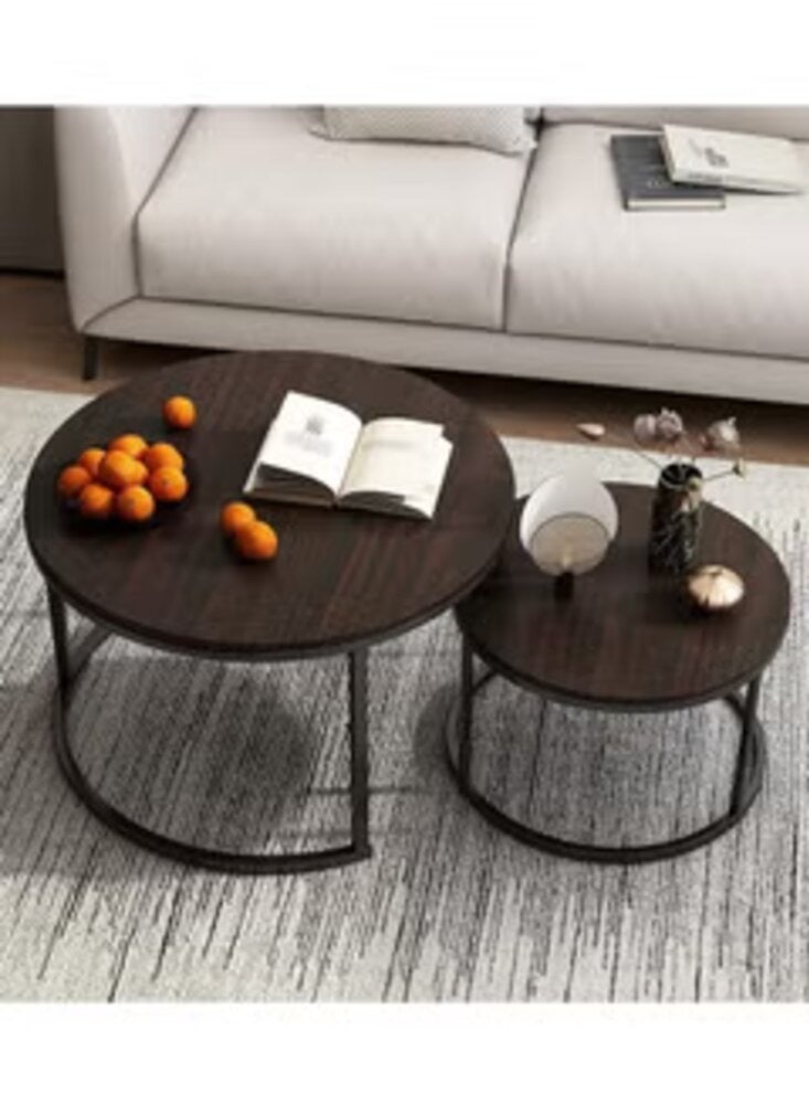 House One 2 pieces | Nested round coffee table with Solid Metal Frame - Image 2