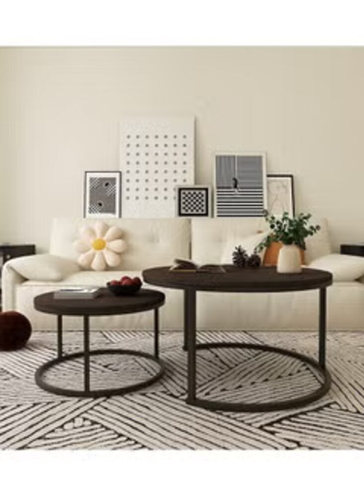 House One 2 pieces | Nested round coffee table with Solid Metal Frame - Image 3