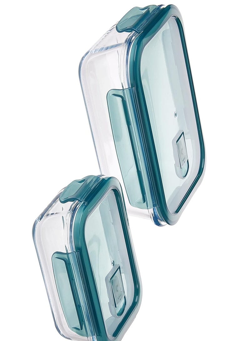 Raxoom 2 Pcs Glass Airtight Food Storage Container RF9984 with Lid 1040ml & 370ml, Rectangle, Freezer & Dishwasher Safe - Image 1