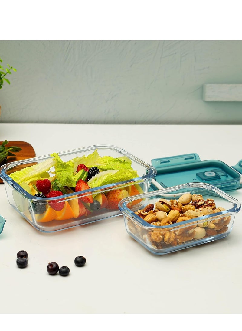 Raxoom 2 Pcs Glass Airtight Food Storage Container RF9984 with Lid 1040ml & 370ml, Rectangle, Freezer & Dishwasher Safe - Image 2