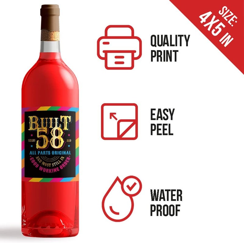 Paintio 58th Birthday Wine Labels - Wine Bottle Stickers Birthday Supplies for 58 Years Old Happy Birthday Party - Gift Idea for Birthday Anniversary - 58th Birthday Party Decorations [Set of 6] - Image 2