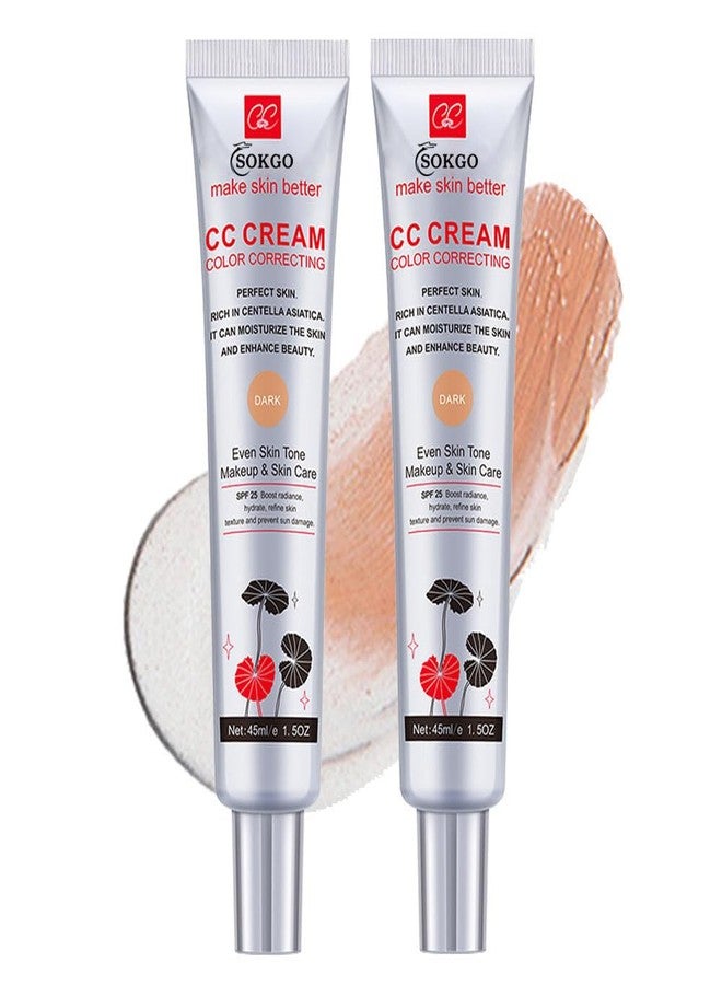 Fovcos Color Correcting CC Cream with SPF 25, Coverage Lightweight Foundation, Hydrating Serum, Even Skin Tone Makeup and Skin Care, Boost Radiance, Refine Skin Texture, Avoid Sun Damage (2PCS Dark, Large - Image 1