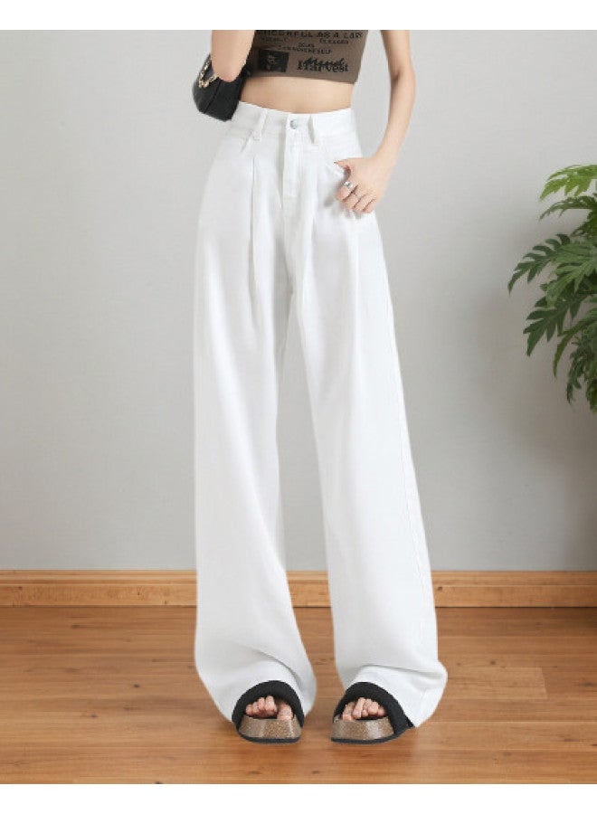 Tucano Lyocell High-quality Drape Denim Wide-leg Pants Pure White Versatile Minimalist Wrinkle High-waist Slimming And Heightening - Image 1