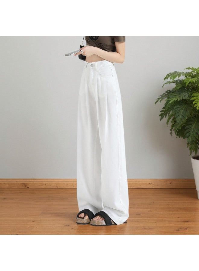 Tucano Lyocell High-quality Drape Denim Wide-leg Pants Pure White Versatile Minimalist Wrinkle High-waist Slimming And Heightening - Image 3