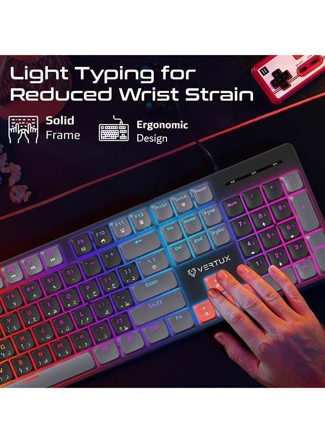 Vertux Full-Size Mechanical Keyboard for Gamers With 17 LED Rainbow Modes, Low-Profile Dust-Proof Keys, Multimedia Function Keys, 26 Anti-Ghost Keys - Image 4