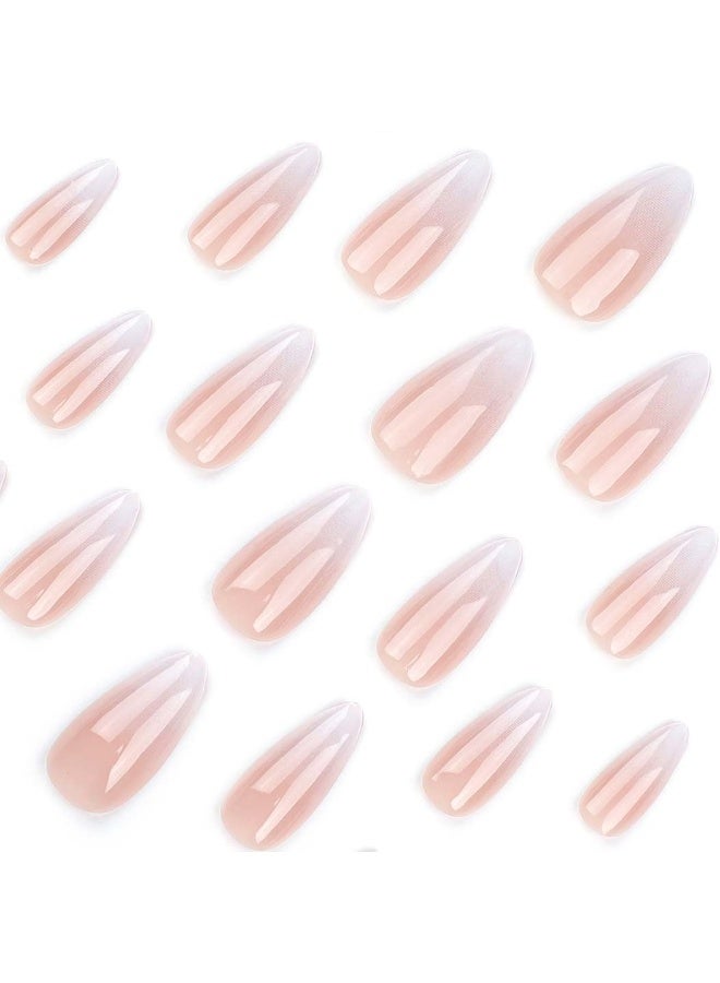 RESONIX 24PCS Medium Almond Press on Nails – White Glossy French Tip Fake Nails with Glue, Reusable Full Coverage (Women) - Image 2