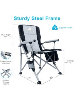 Rock Pow Folding Camping Chair Oversized Heavy Duty Padded Outdoor Chair with Cup Holder Storage and Cooler Bag 450 LBS Weight Capacity Thicken 600D Oxford  - Image 2