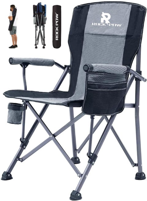 Folding Camping Chair Oversized Heavy Duty Padded Outdoor Chair with Cup Holder Storage and Cooler Bag 450 LBS Weight Capacity Thicken 600D Oxford