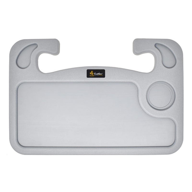 EcoNour 2 in 1 Car Steering Wheel Desk  Steering Wheel Tray for Laptop Car Mount with Pen Holder  Car Food Grey Tray for Eating with Drinks Holder  Multipurpose Travel Car Accessories