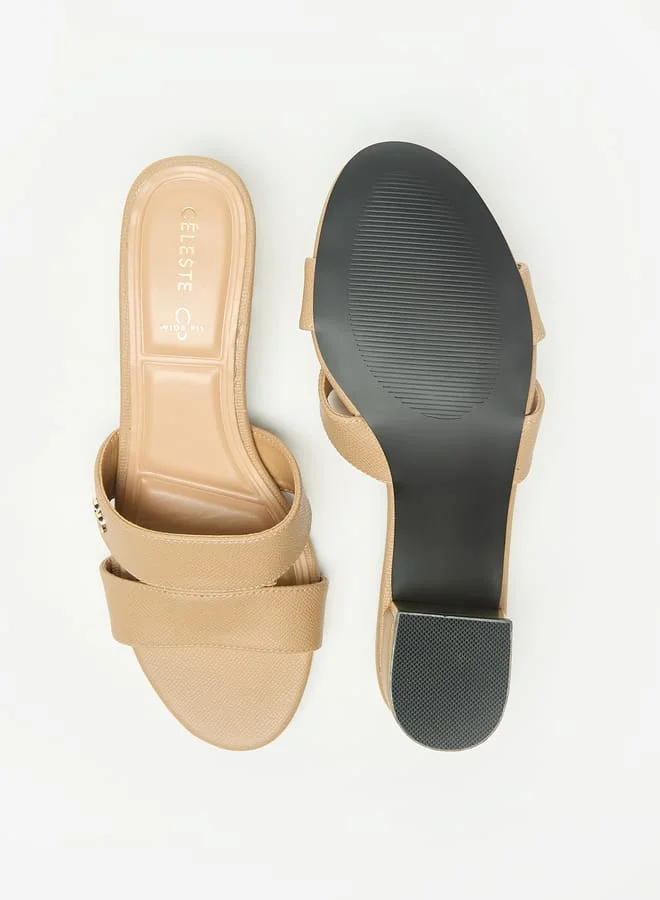 سيليست صنادل نسائية بكعب عريض سهلة الارتداء بلون سادة