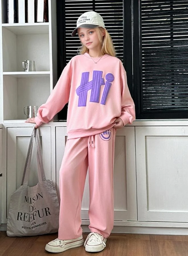 Take Two Take Two Pink Printed Sweatshirt and Jogger Set