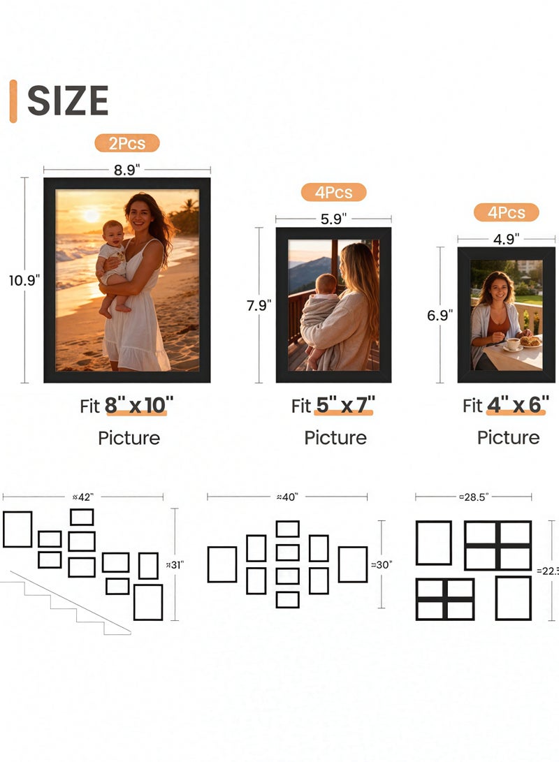 upsimples 10 Pack Picture Frames Collage Wall Decor for Mounting or Tabletop Display, Photo Gallery Frame Set for Family, Multi Sizes Including 8x10, 5x7, 4x6, Black - Image 5