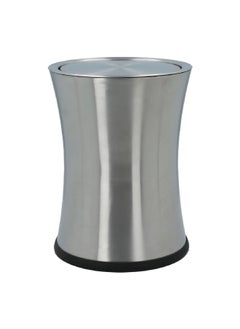 EKO Durable Plastic and Stainless Steel Swing Top Round Trash Can Silver 6 L EK9404T-03 