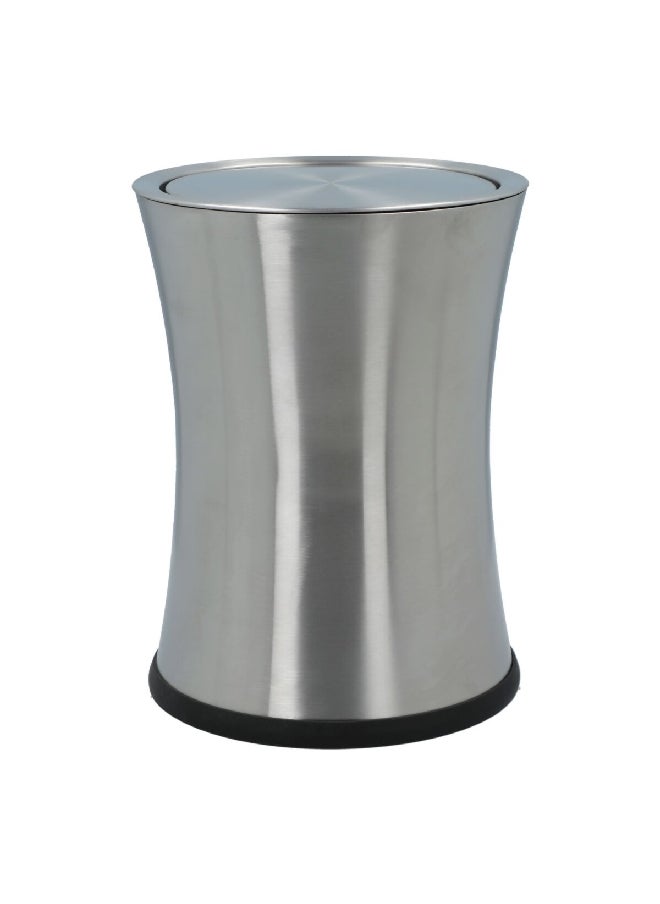 EKO Durable Plastic and Stainless Steel Swing Top Round Trash Can Silver 6 L EK9404T-03 