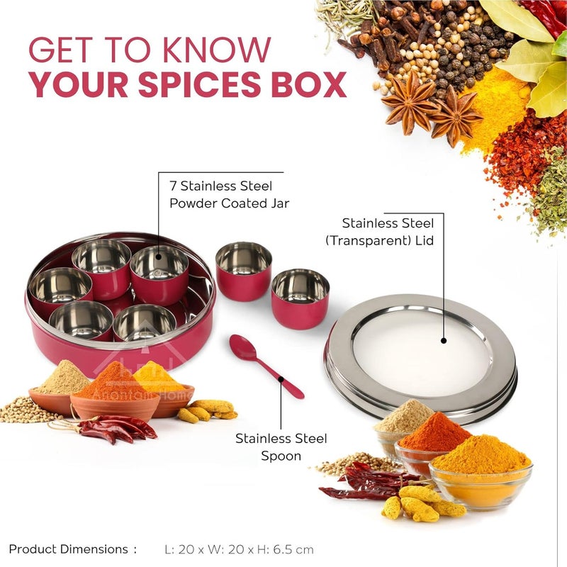 anantam homes Stainless Steel Masala Dabba masaladani Spice Box for Kitchen Masala Dani with See Through Lid with 7 Containers and a Small Spoon Pink - Image 4