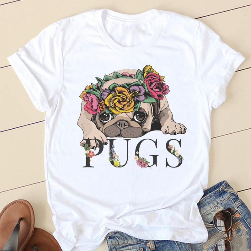 Dog Mom Personality Pattern Round Neck Printed White T-Shirt Short Sleeve Women'S Wish/ - Image 1