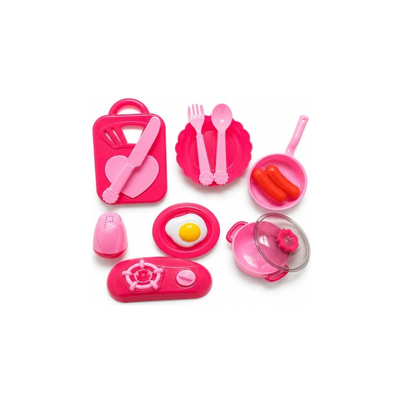 Playhouse Adventures: Mini Food Kitchen Funny Playset for Girls, Pink Cooking Toy Set with Pots, Pans, and Utensils - Image 1