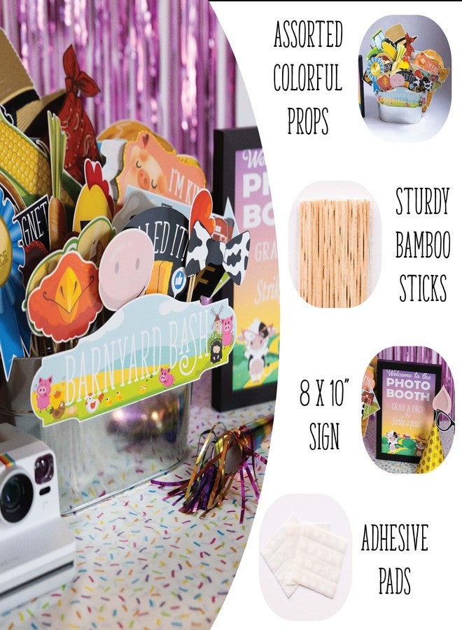 Outside The Booth Farm Animal Photo Booth Props - 41-pc Photo Booth Kit with 8 x 10-Inch Sign, 60 Adhesive Pads, 45 Sticks - Cowboy and Farm Party Decorations - Image 2