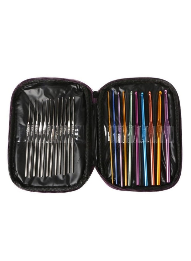 22pcs Multi Coloured Aluminium Crochet Hooks Knitting Needles Set Weave Craft with Bag Handle Knit Set Weave Sweater Craft Yarn - Image 2