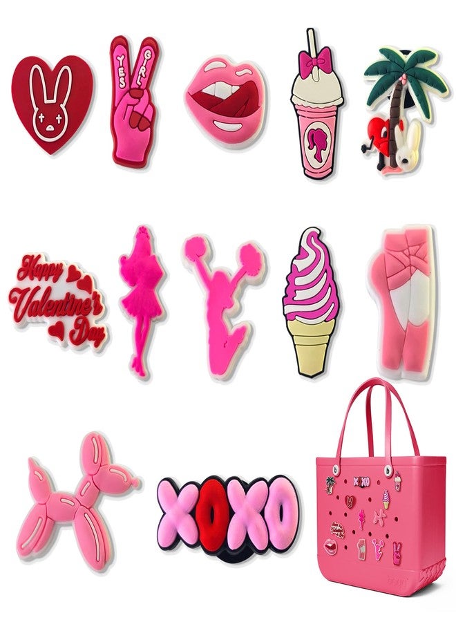 Yonuni 12pcs Beach Charms for Bogg Bag, Rubber Beach Bag Accessories for Original All Models, Rubber Tote Pink Charms Insert Decorative for Girl Women - Image 1