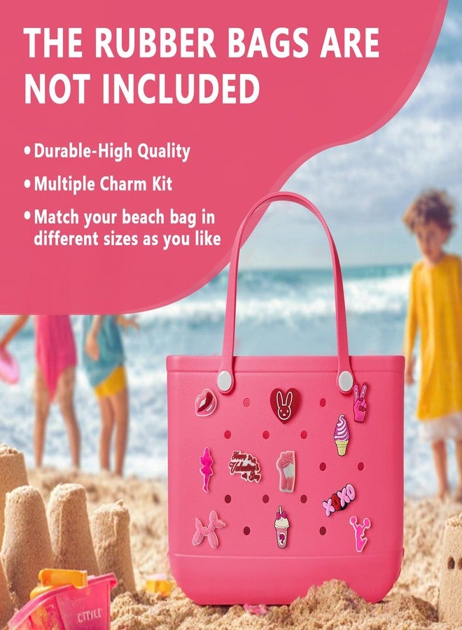 Yonuni 12pcs Beach Charms for Bogg Bag, Rubber Beach Bag Accessories for Original All Models, Rubber Tote Pink Charms Insert Decorative for Girl Women - Image 3