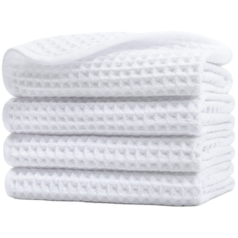 POLYTE 430 GSM Microfiber Lint Free Washcloth Face Towel, 13 x 13 in, 4 Pack (Waffle Weave) - Image 1