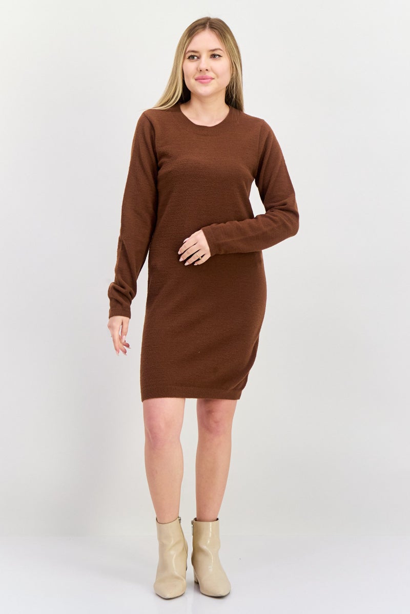 DEX Women Solid Sweater Dress, Brown - Image 4