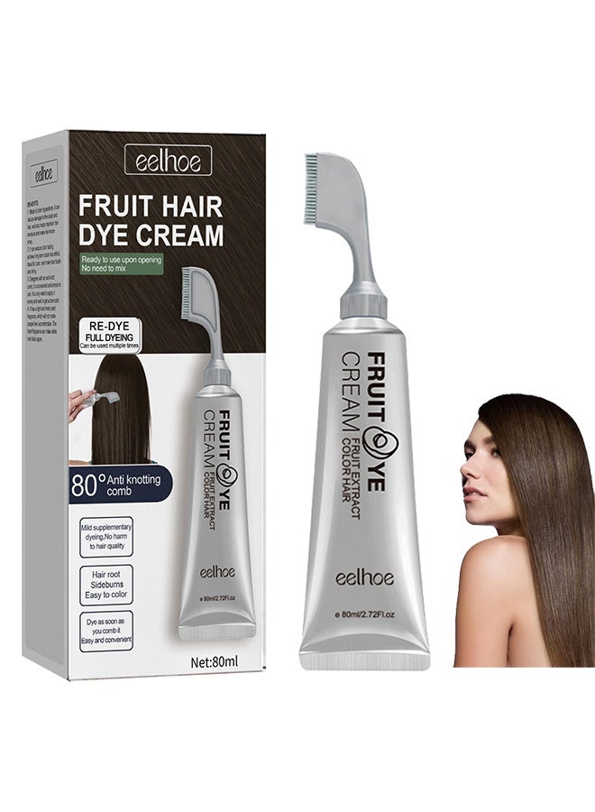 EELHOE Fruit Hair Dye Cream 80ml, Natural Plant Extracts Unisex Hair Dye with Comb for Men and Women (Brown Black) - Image 1