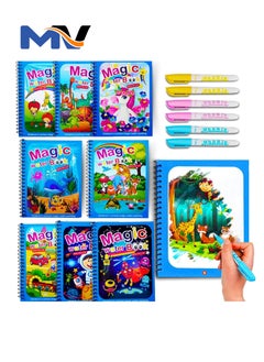 MAGIC VAULT 8 Pack Water Coloring Books, Reusable Water Painting Book for Toddlers, Water Book for Dinosaur Animal Ocean Universe Cartoon Water Painting for Toddlers Educational Learning Kits Gifts  - Image 1