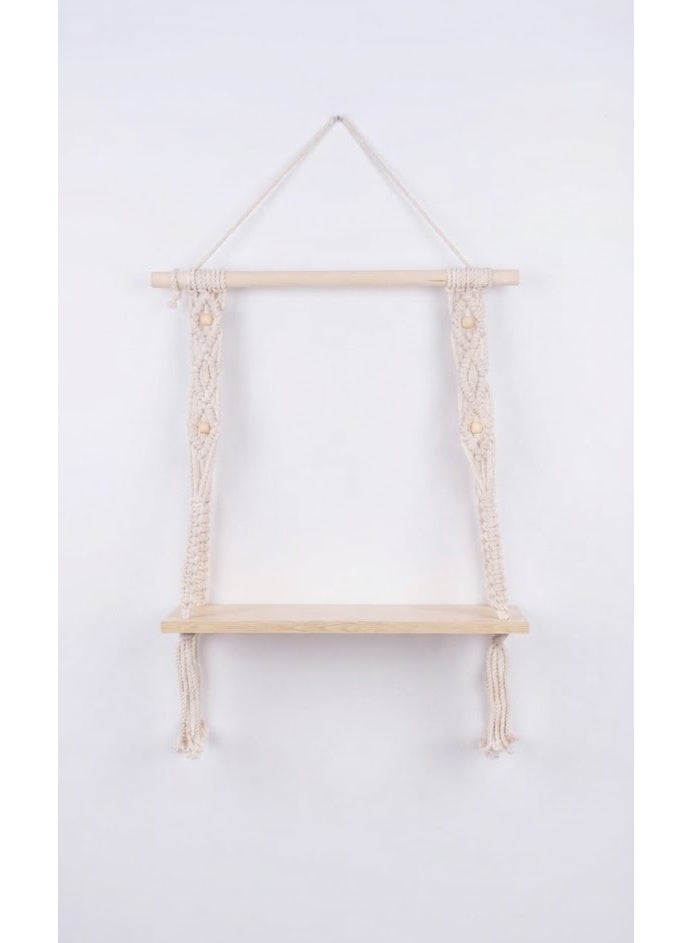 50cm Macramé Hanging Wooden Wall Shelf, Decorative Floating Shelf for Home Décor - Image 1