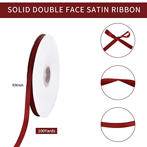 TONIFUL 38 Inch x 100yds Scarlet Dark Red Satin Ribbon Thin Solid Fabric Ribbons Roll for Gift Wrapping Invitation Floral Hair Balloons Craft Sewing Party Wedding Decoration Valentines Day - Image 5