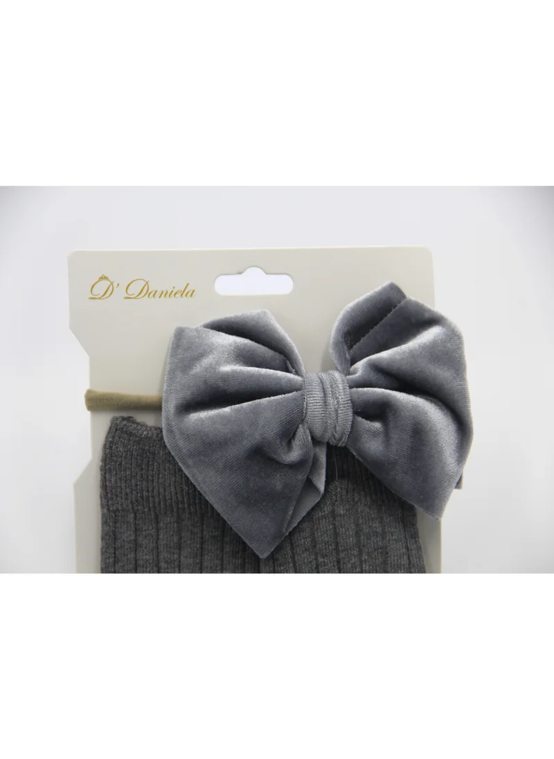 D'Daniela Mikha Socks & Ribbon Bow Set For Babies and Girls - Grey