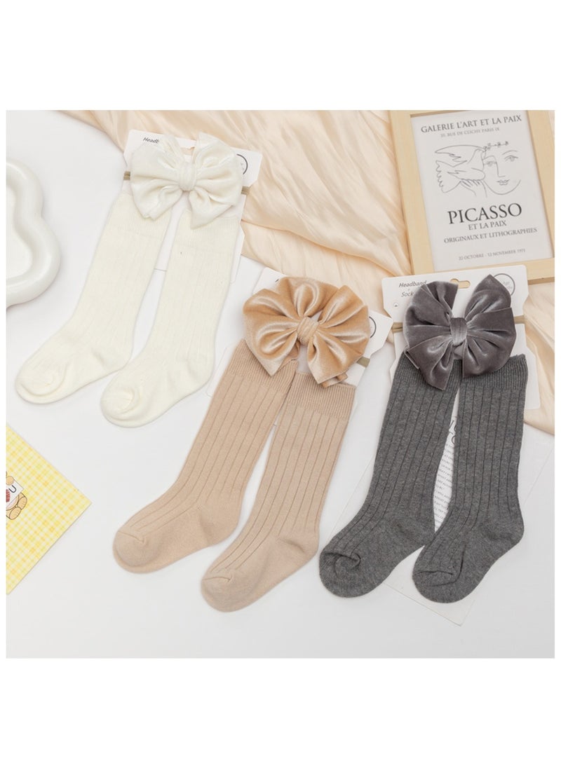 D'Daniela - Mikha Socks & Ribbon Bow Set For Babies and Girls - Grey - Image 1