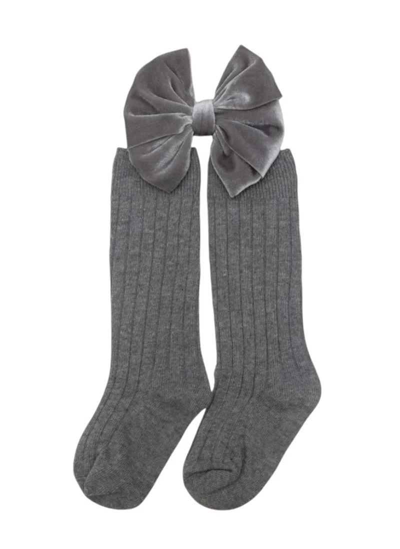 دىدانيالا Mikha Socks & Ribbon Bow Set For Babies and Girls - Grey