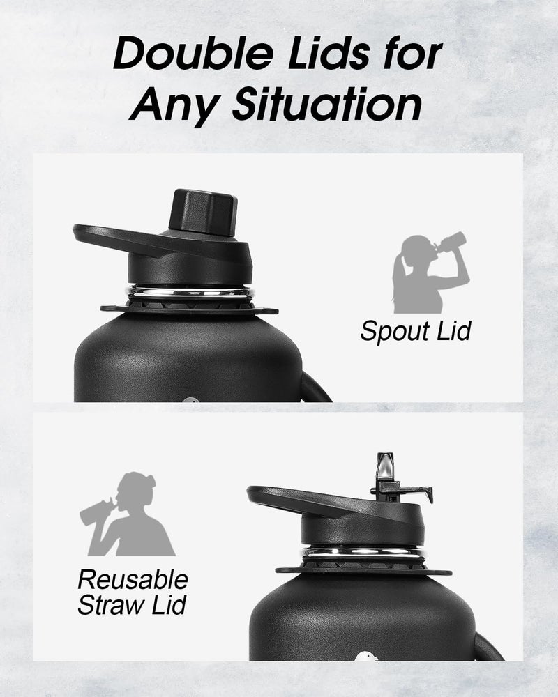 Coolflask 1900ml Water Bottle with Handle, 64 oz Insulated Stainless Steel Water Jug Metal Double-Walled Vacuum Large Flask With Strap Straw Leakproof, Keep Cold 48 Hrs Hot 24hrs, Magic Black - Image 4