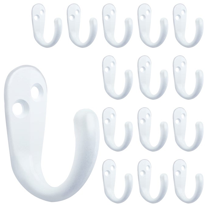 15PCS COAT HOOKS WALL MOUNTED SINGLE PRONG ROBE HOOK FOR HANGING TOWEL HOOKS WITH 30 SCREWS FOR BAGS HAT CAP SCARF CUP WHITE